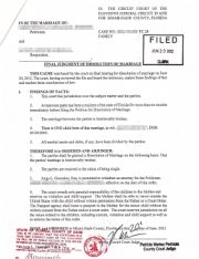 Muster: Final Judgment of Dissolution of Marriage (Florida, USA) -- 1 Seite